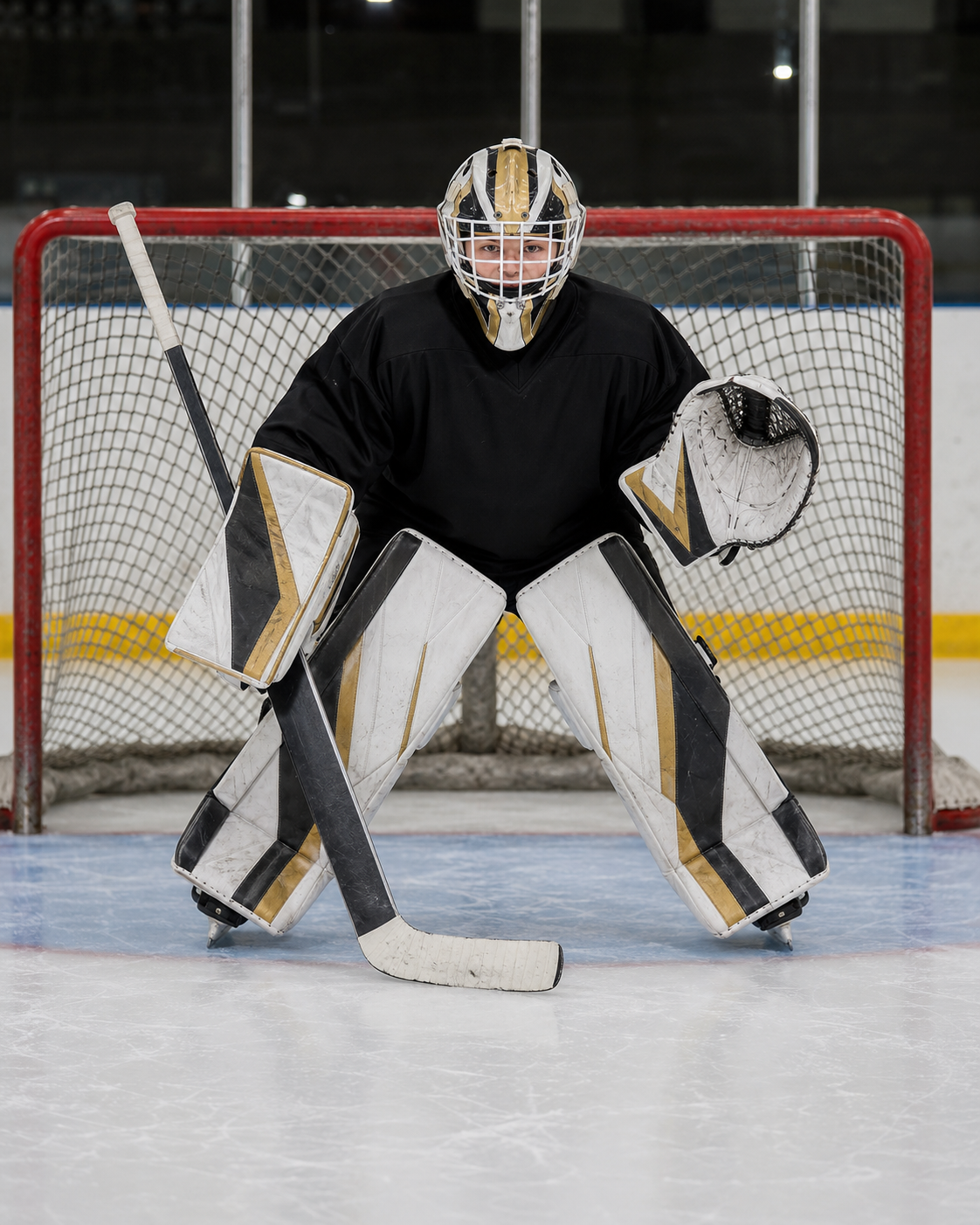 Proper goalie ready stance — front view